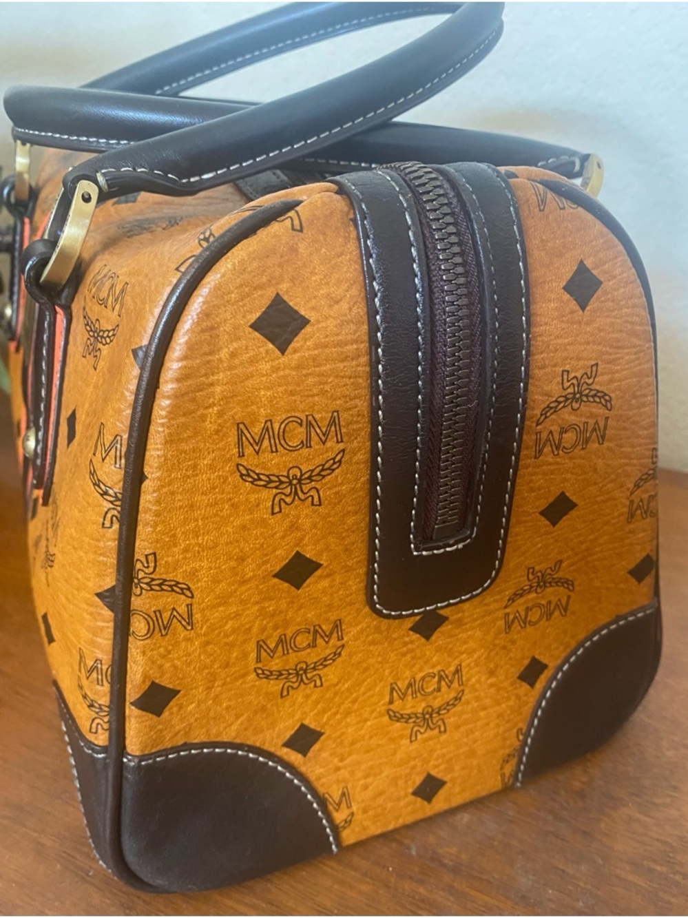 MCM Cognac Visetos Medium Boston Handbag With FREE Wallet - Picture 6 of 15